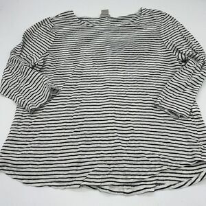 Chico’s White Black Stripe Linen Button Back Top Sz 2 Large